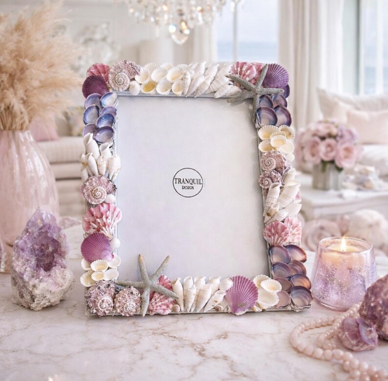 Seashell Picture Frame- Natural Pink Purple Shell Starfish Mosaic ...
