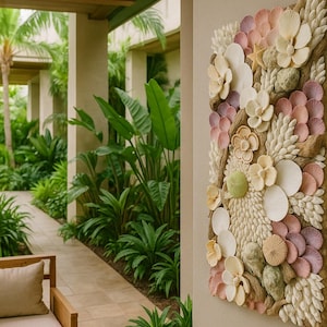 Seashell Wall Panel – “Ocean Floor” Coastal Zen Mosaic Sculpture, Driftwood Shell & Urchin Art