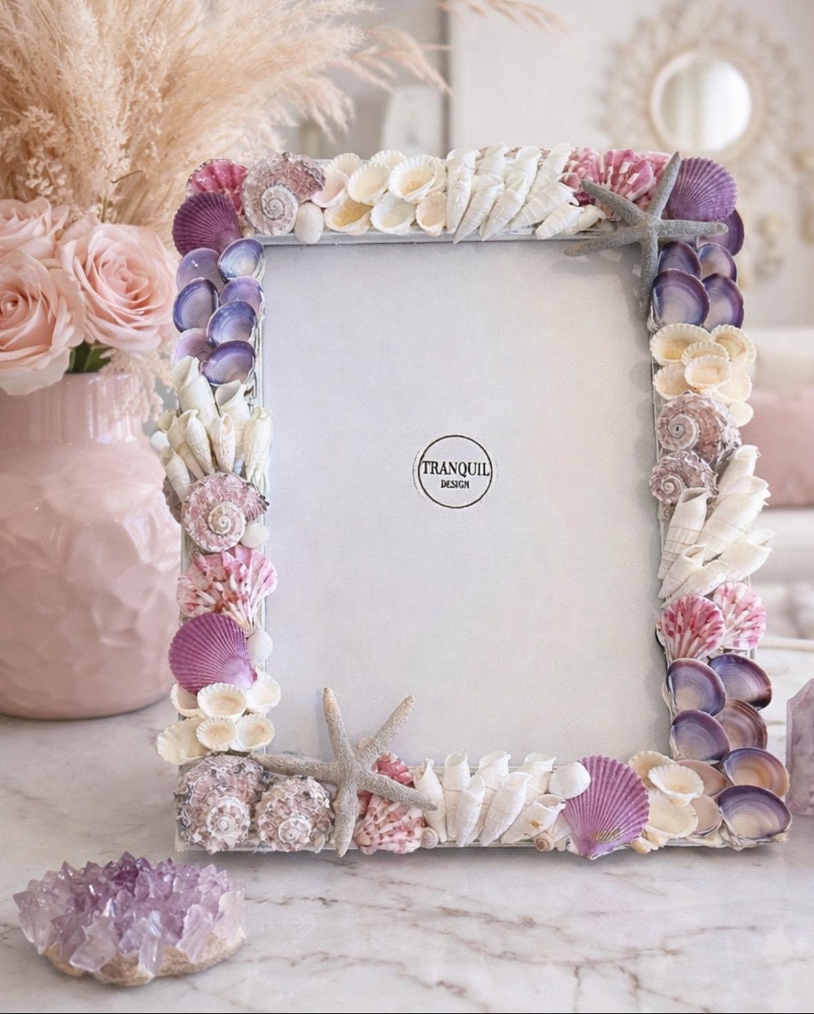 Seashell Picture Frame- Natural Pink Purple Shell Starfish Mosaic ...