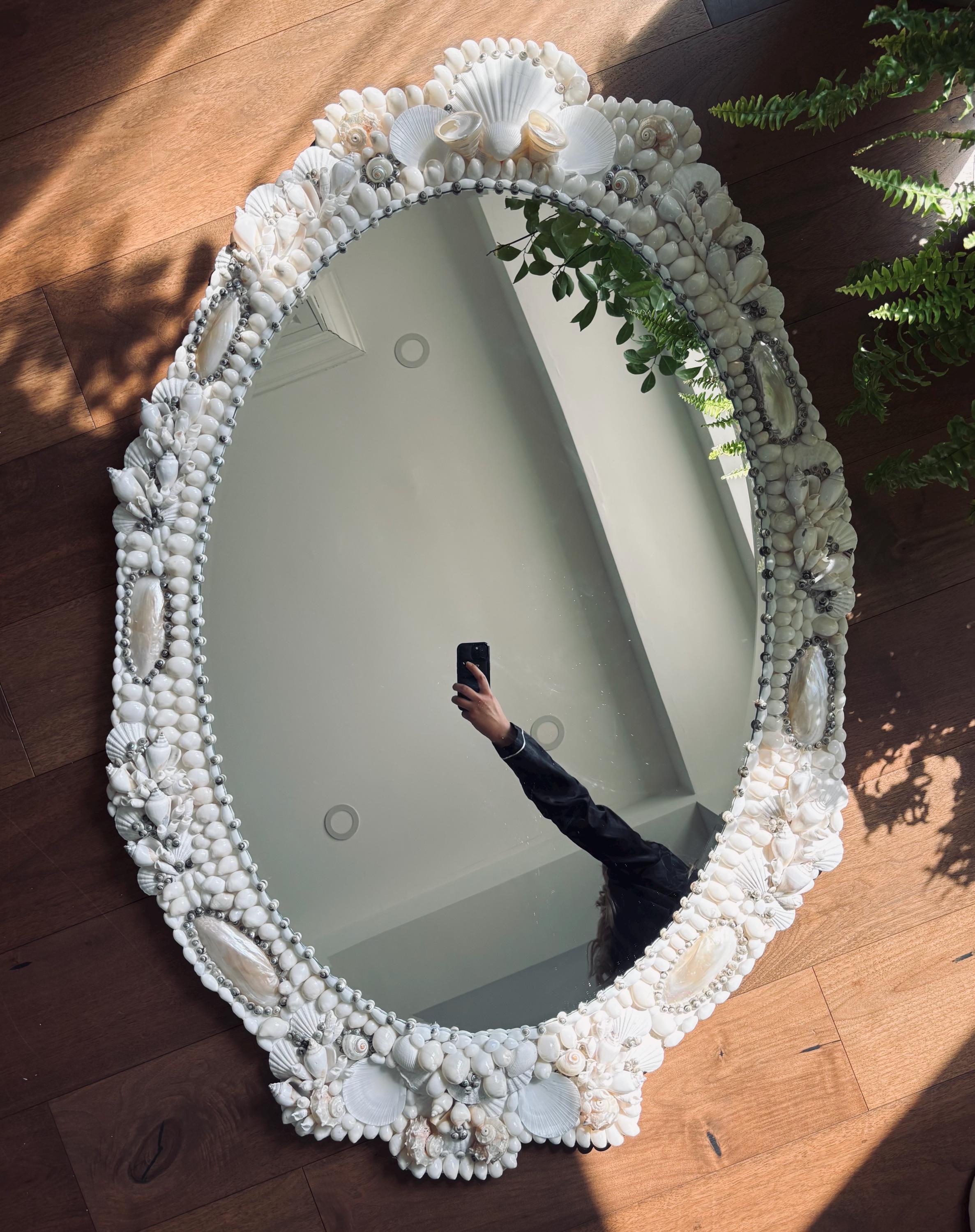 Handmade Seashell Mirror – “emma Pearlized Shell Mirror” Natural