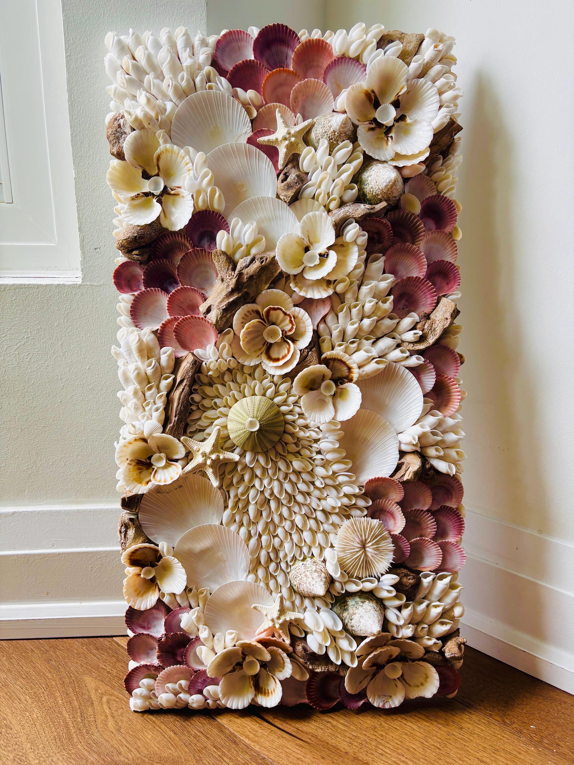 Zen Shell Decor Seashell Wall Panel – “ocean Floor” Coastal Zen Mosaic Sculpture ...