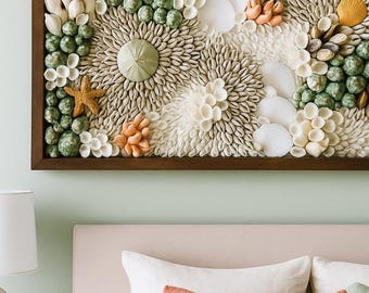 Framed Seashell Mosaic: “deep Sea Coral Reef” Natural Shell Urchin