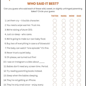Baby Shower Game – Who Said It? | Funny Baby Shower Game | Printable PDF | Modern Co-Ed Activity | Instant Download