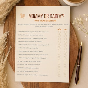 Mommy or Daddy? Baby Shower Game – Hot Takes Edition – Funny Printable – Co-Ed Baby Shower Activity – Instant Download PDF