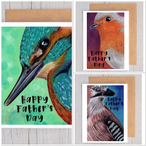 Glücklicher Vatertag Vogel Karte, Vogelliebhaber, Vogelgeschenke, Wildtierkarte, Vogelkarte, Rotkehlchenkarte, Eisvogelkarte, Eichelhäher