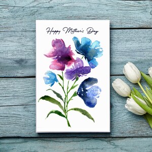 Joyeuse fête des mères, carte de fleurs, cadeaux, animaux sauvages, dimanche des mères, unique, plantes roses bleues, jolies