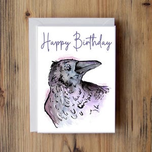 Cartão de felicitações de corvo, cartão de aniversário, cartão de agradecimento, cartão especial, amante de pássaros, presentes de pássaros, cartão de corvo, cartão de vida selvagem, cartão de pássaro, aquarela