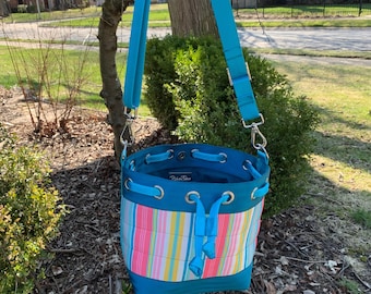 Mini Esby Bucket Bag in New Peacock and Pastel Stripes