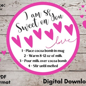 Hot Cocoa Bomb Tags, Printable Tag Instructions, Hot Chocolate Bomb Tag, Valentine Day Ideas, Digital Download