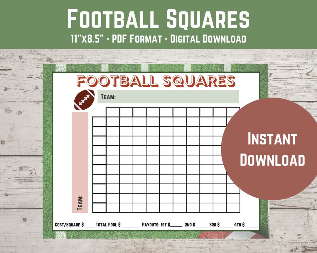 Football Squares Printable Template 100 Square Grid for Football