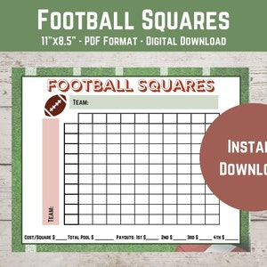 Football Squares Printable Template - 100 Square Grid for Football Betting - Download and Print