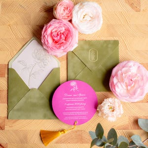 Luxury, pink, unique, velvet wedding invitations | Bundle, colorful envelope liner | Details, guest, table place wedding card | Custom made