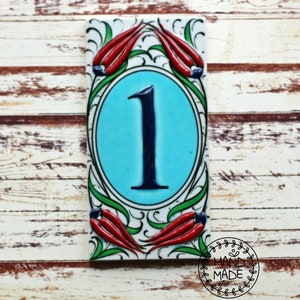 Ceramic House Numbers | Personalized Tile | Ceramic House Sign | Hand Painted Tile | Adress Plaque | Mailbox Number |  Beach Sign