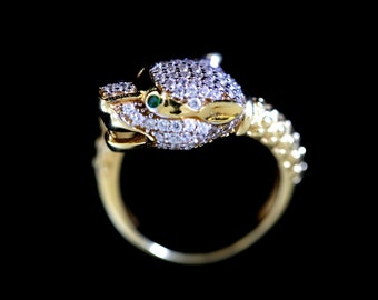 18K Gold Panther Ring with Emerald Eyes by designer Mercelier