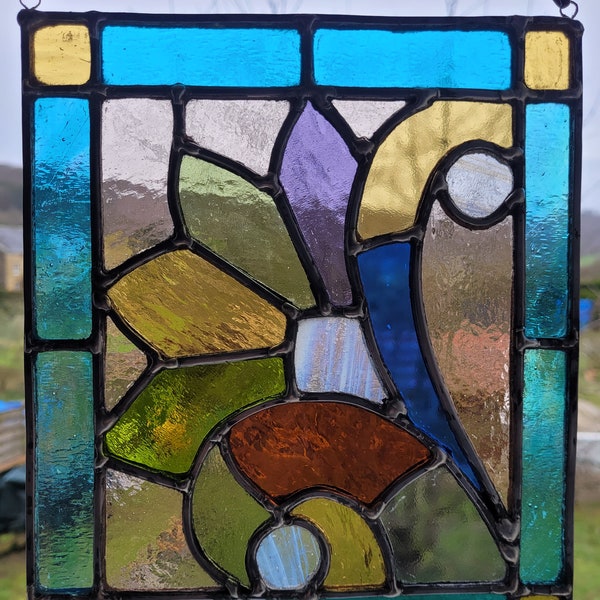 Rectangular multicolored lead stained glass window