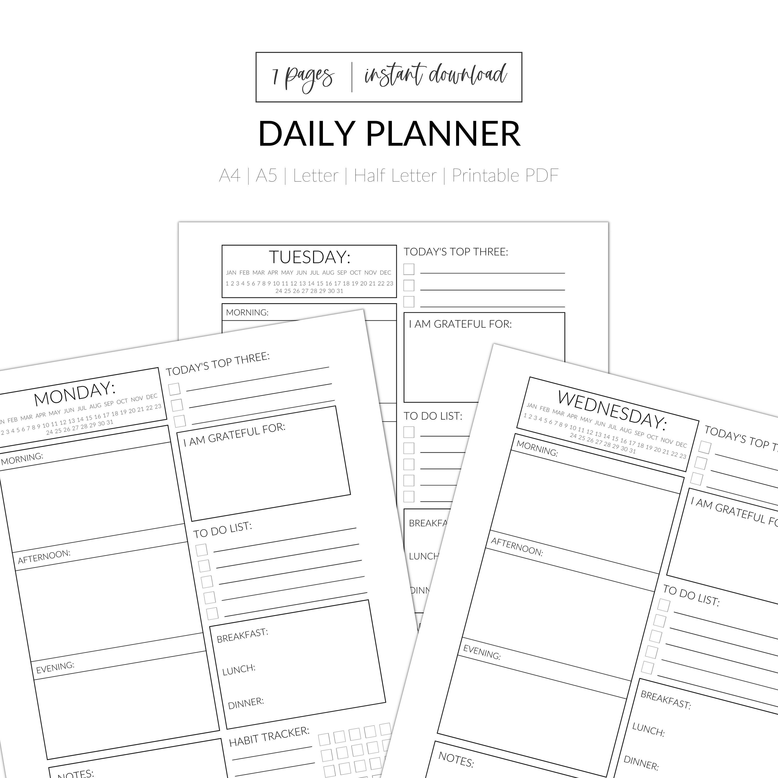 Daily Planner Printable Daily Planner Everyday Planner Etsy