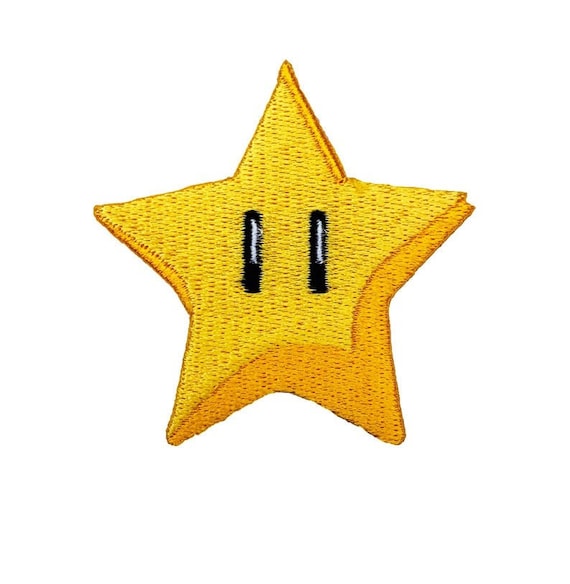 GOLD POWER STAR SUPER MARIO BROTHER PATCH EMBROIDERED IRON/SEW ON APPLIQUE BADGE