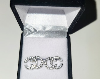 Cc stud earrings; silver Gold & rose Gold; gift for her, comes with box