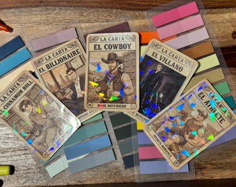 Livre d'autocollants Loteria Boyfriend | Autocollants romantiques de lecteur | Rouleau à la cannelle El Villano El Athlete | Cadeau livresque BookTok