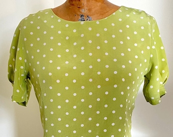 Seide Chartreuse Polka Dot Mini Kleid