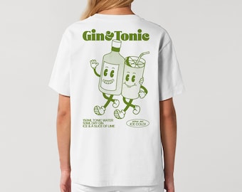 GIN UND TONIC T-Shirt | Unisex Weißes T-Shirt | Cocktail-T-Shirt | T-Shirt | Retro Cartoon-T-Shirt | Ästhetisches T-Shirt | G&T Geschenk