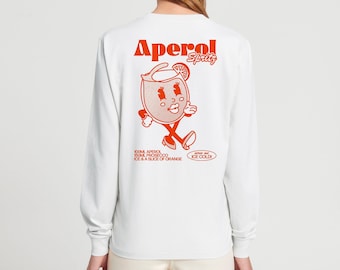 APEROL SPRITZ T-shirt met lange mouwen | Unisex-T-shirt | Cocktail-T-shirt | Grafisch T-shirt | Retro-tekenfilm | Esthetische T-shirt | Aperol-cadeau