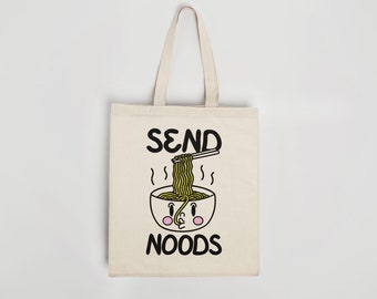 SEND NOODS Tote Bag | Heavyweight Organic Cotton | Reusable Bag | Eco Friendly | Retro Tote Bag | Cute Illustration | Funny Ramen Lover Gift