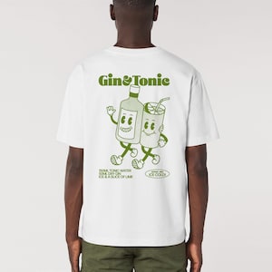 GIN AND TONIC T Shirt | Unisex White T Shirt | Cocktail T Shirt | Graphic T Shirt | Retro Cartoon T Shirt | Aesthetic T Shirt | G&T Gift