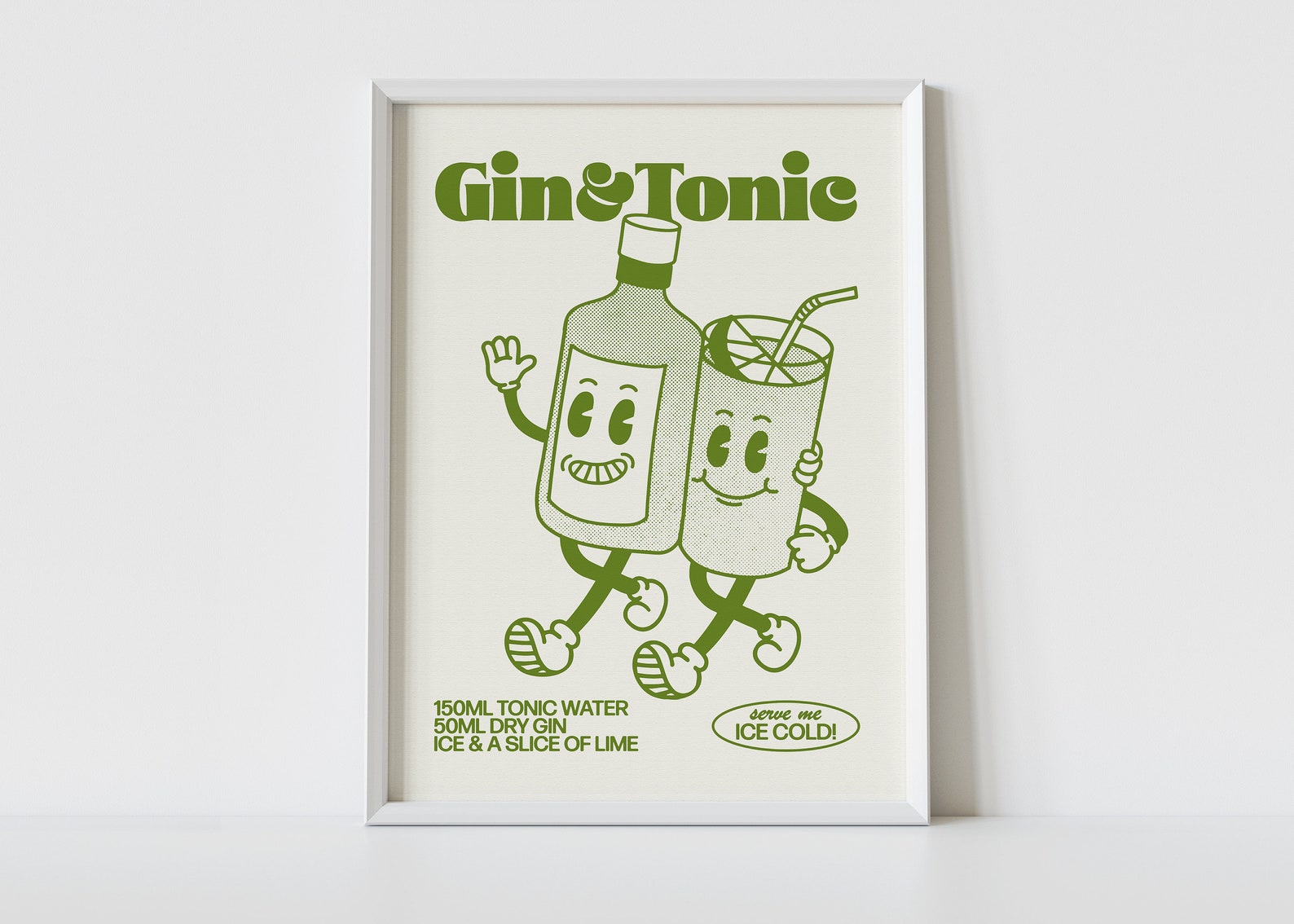 GIN AND TONIC Print | Retro Cocktail Wall Art | Cute Illustration | Cartoon Character Poster | Bar Decor | Kitchen | G&T | High Quality - 16×20 (Large print)