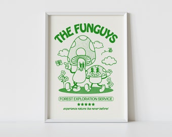 THE FUNGUYS Print | Groovy Wall Art | Retro Illustration | Cartoon Character Poster | Cute Magic Mushroom | Foraging | Nature | High Quality