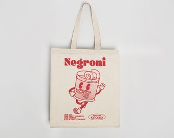 NEGRONI Tote Bag | Heavyweight Organic Cotton | Reusable Bag | Eco Friendly | Retro Cocktail Tote Bag | Cute Illustration