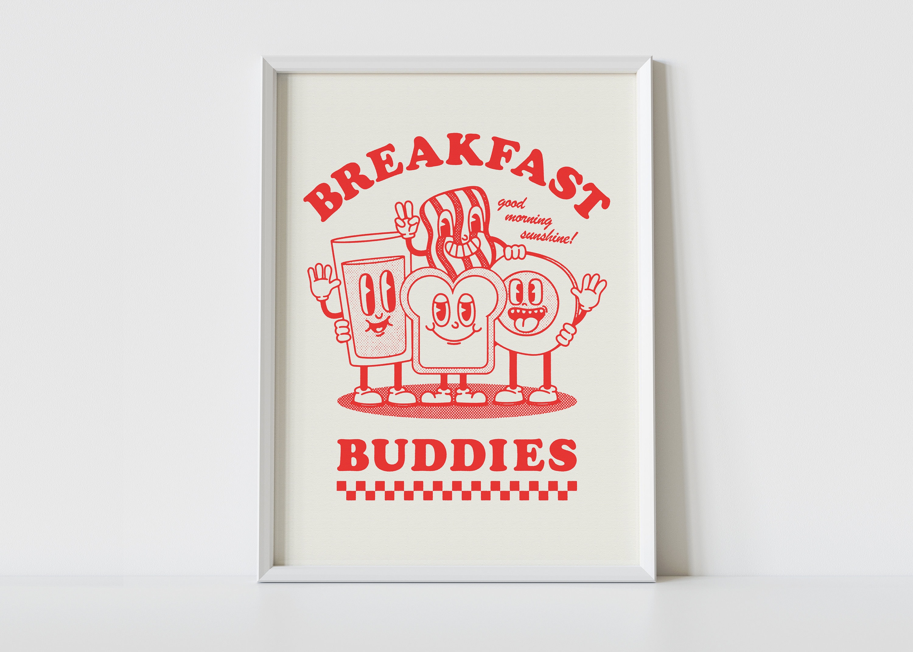 BREAKFAST BUDDIES Print | Retro Wall Art | Cute Illustration | Cartoon Character Poster | Cafe Decor | Kitchen Decor | Gift | High Quality