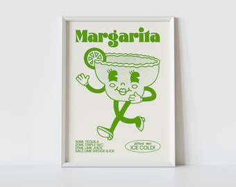 MARGARITA Print | A4 | A3 | A2 | Retro Cocktail Wall Art |  Cute Illustration | Cartoon Character Poster | Bar Decor | Kitchen Decor | Gift