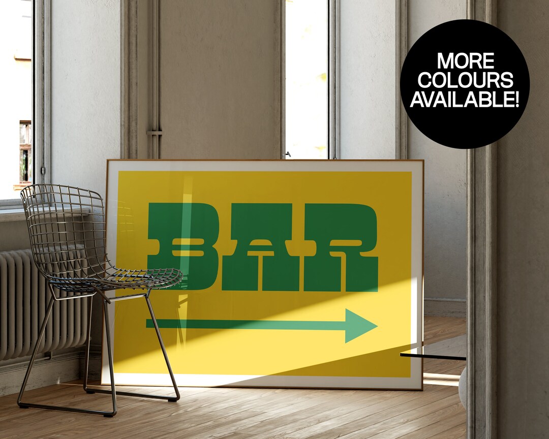 BAR Print A4 A3 A2 Retro Bar Wall Art Bar Sign Colourful Typography