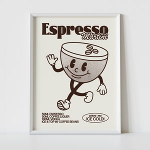 ESPRESSO MARTINI Print | Retro Cocktail Wall Art |  Cute Illustration | Cartoon Character Poster | Bar | Kitchen | Coffee | High Quality