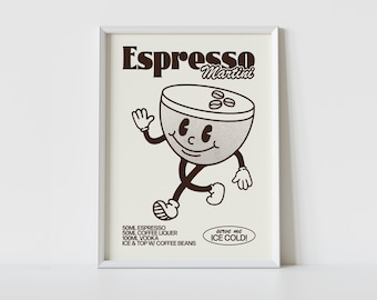 ESPRESSO MARTINI Print | Retro Cocktail Wall Art |  Cute Illustration | Cartoon Character Poster | Bar | Kitchen | Coffee | High Quality