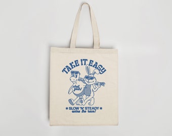 TAKE IT EASY Tote Bag | Heavyweight Organic Cotton | Reusable Bag | Eco Friendly | Retro Tote Bag | Cute Illustration | Beach Bag | Gift