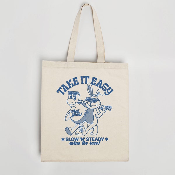 TAKE IT EASY Tote Bag | Heavyweight Organic Cotton | Reusable Bag | Eco Friendly | Retro Tote Bag | Cute Illustration | Beach Bag | Gift