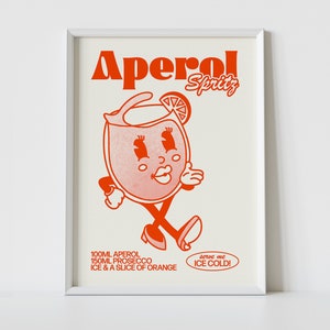 APEROL SPRITZ Print | Retro Cocktail Wall Art |  Cute Illustration | Cartoon Character Poster | Bar Decor | Kitchen Decor | High Quality