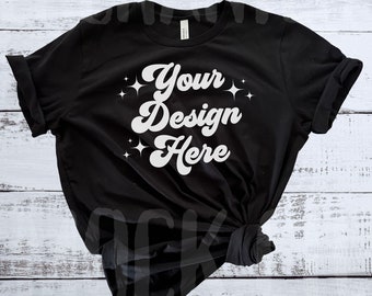 Bella Canvas 3001 Black Shirt Mockup Flat Lay Mockup Bella Canvas Mockup Black Tshirt Mockup Black T-Shirt Mockup