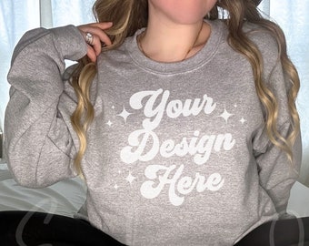 Sport Gray Sweatshirt Mockup Gildan 18000 Mockup Womens Sweatshirts Mockup Crewneck Sweatshirt Mockup Gildan Mockup Oversized Sweatshirt