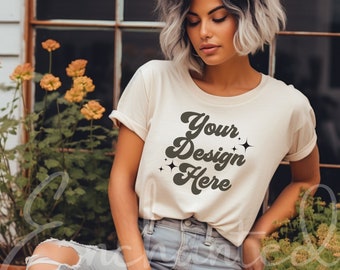 Soft Cream Canvas 3001 Mockup Bella Canvas Soft Cream Shirt Bella Canvas Mockup Shirt Mockup Model Mockup Fall Shirt Mock Fall Mockup