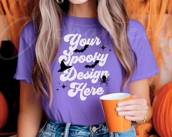 Comfort Colors C1717 Violet Shirt Mockup TShirt Mockup T-Shirt Mockup Fall Shirt Mockup Halloween Shirt Mockup White Tee Halloween Mockup