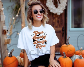 Bella Canvas 3001 Tshirt Mockup Herfst Mockup Halloween Mockup Shirt Bella Canvas Shirt Wit Shirt Mockup Model Mockup Fall Mock Up