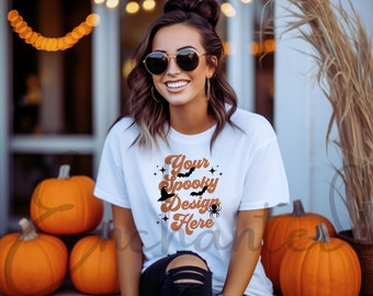 Bella Canvas 3001 Tshirt Mockup Herfst Mockup Halloween Mockup Shirt Bella Canvas Shirt Wit Shirt Mockup Model Mockup Fall Mock Up