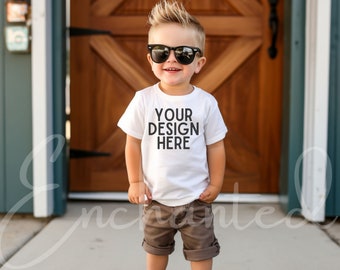 Kids Bella Canvas 3001T White T-Shirt Mockup Kids T-Shirt Mockup Boy TShirt Mockup Kids Outdoor Mockup Toddler Boy Summer Mockup