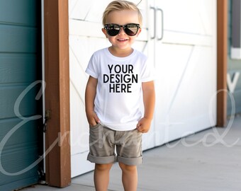 Kids Bella Canvas 3001T White T-Shirt Mockup Kids T-Shirt Mockup Boy TShirt Mockup Kids Outdoor Mockup Toddler Boy Summer Mockup