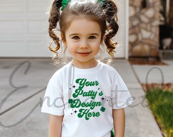 Kids Bella Canvas 3001T White T-Shirt Mockup Kids T-Shirt Mockup Girl TShirt Mockup Kids Mockup Toddler Girl St Patricks Shirt St Pattys Day