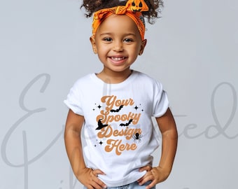Kids Bella Canvas 3001T White T-Shirt Mockup Kids T-Shirt Mockup Girl TShirt Mockup Kids Mockup Toddler Girl Halloween Shirt Fall Mockup