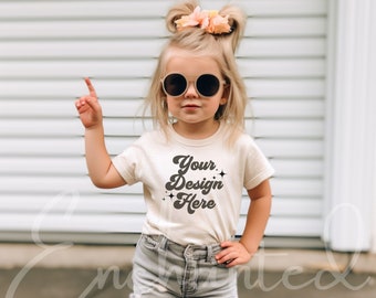 Kids Bella Canvas 3001T Natural T-Shirt Mockup Kids T-Shirt Mockup Girl TShirt Mockup Kids Outdoor Mockup Toddler Girl Summer Mockup